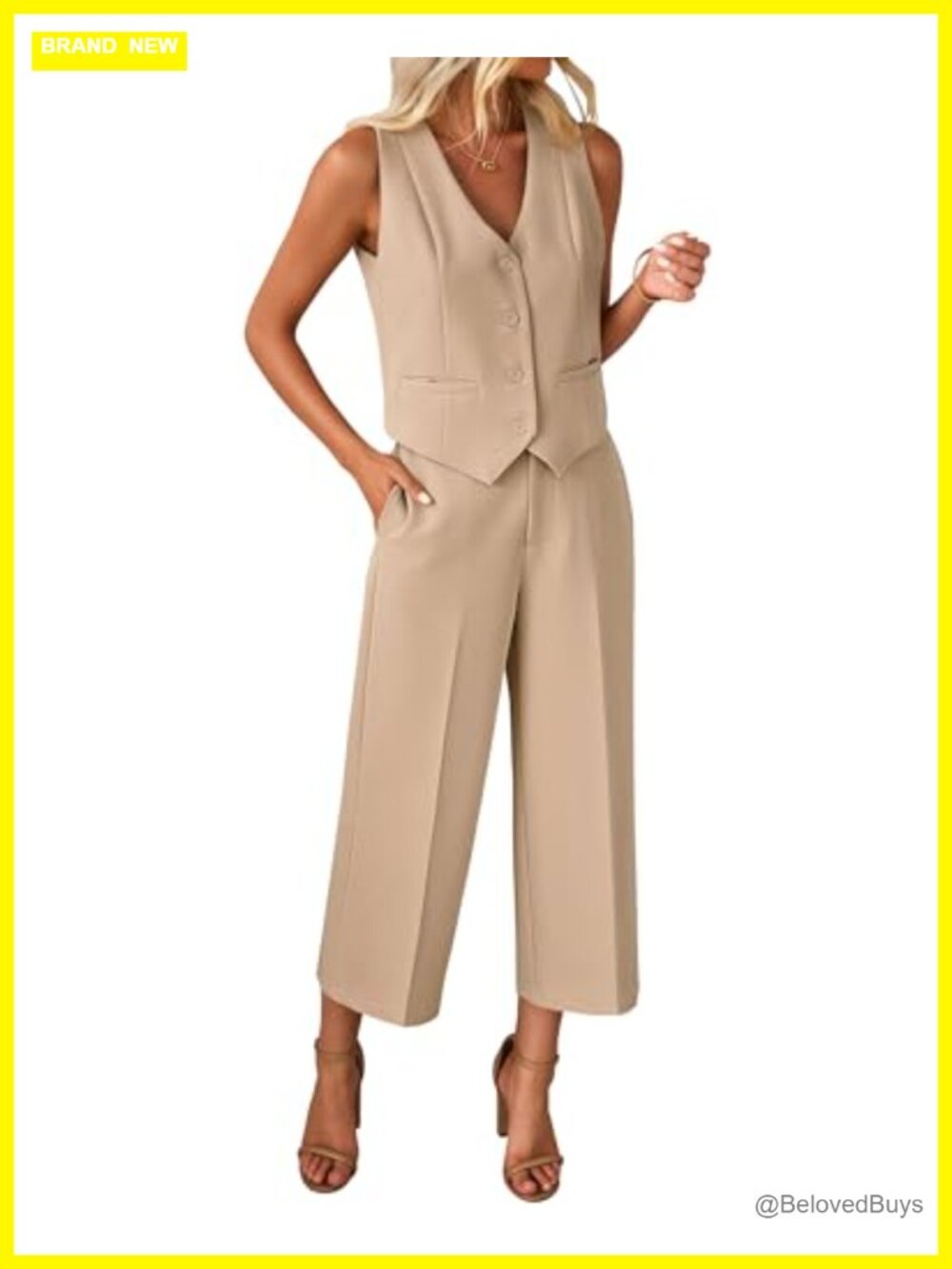 Wide Leg Vest & Capri Pants Suit Set Work Outfit Business Casual